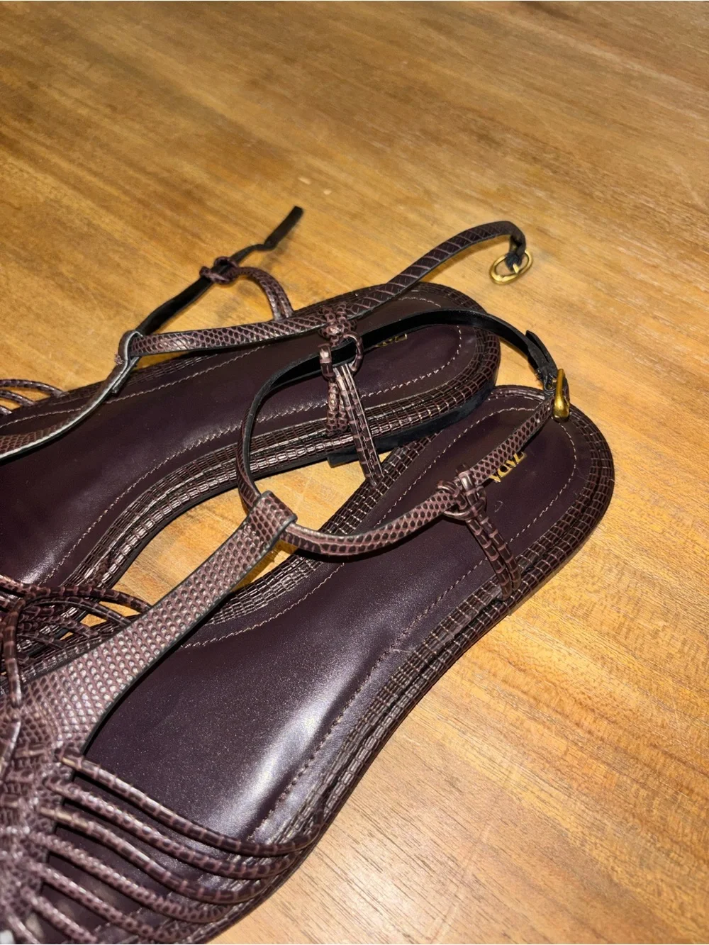 Zara Dark Brown Woven Leather Sandals - Picture 6 of 6